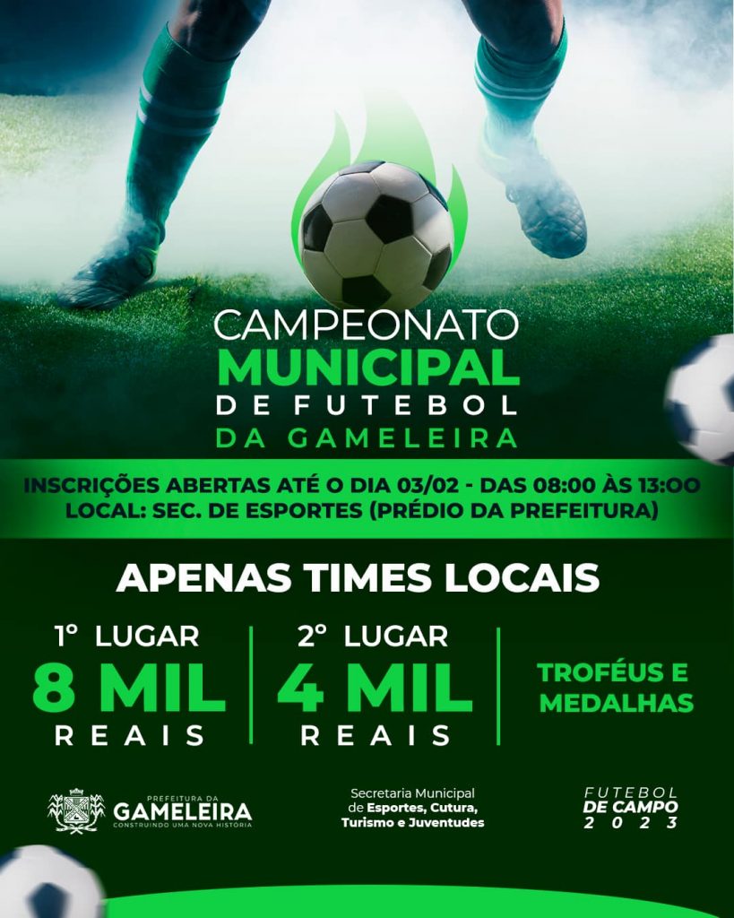 ⚽Inscrições estão abertas para o Campeonato Municipal de Futebol